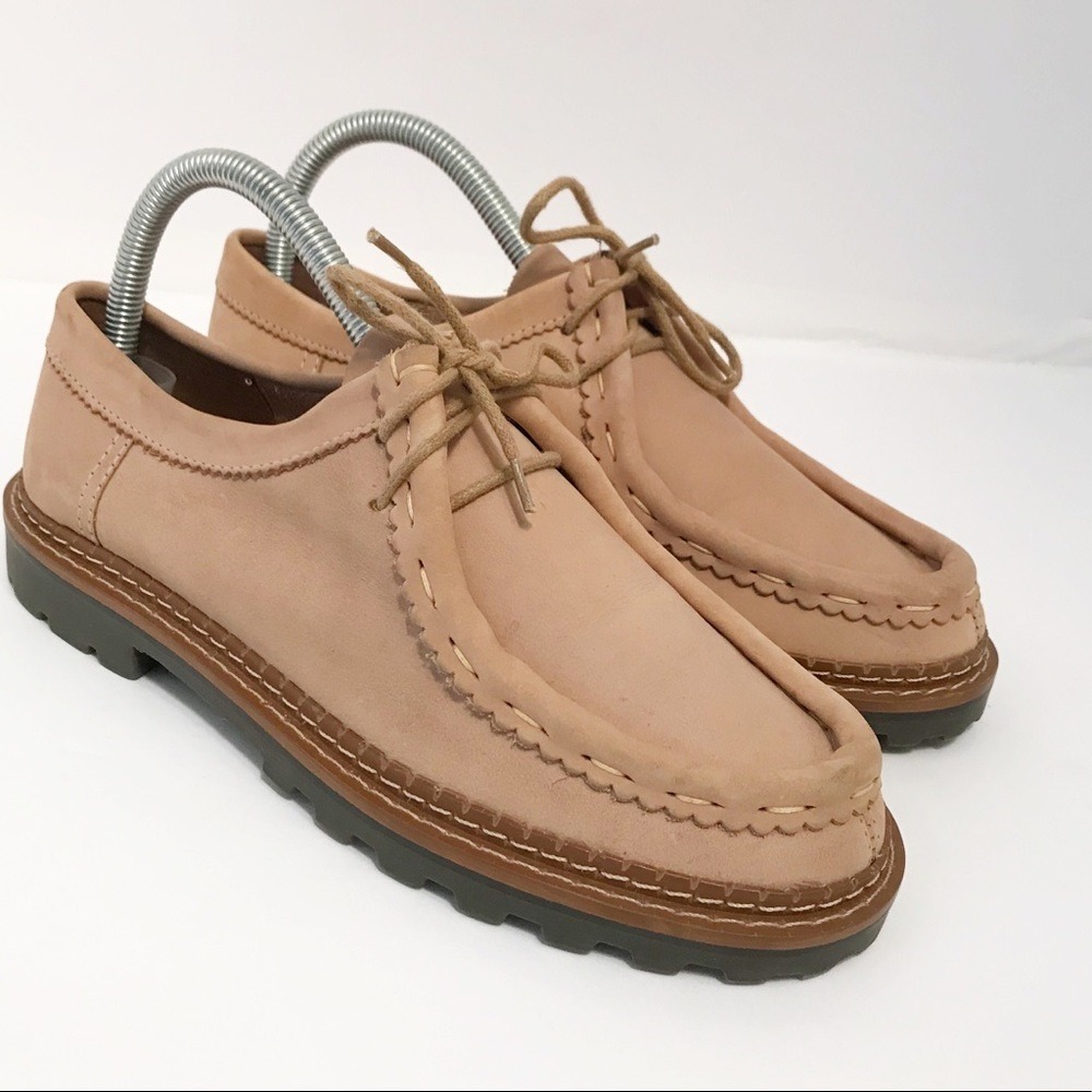 Tweeds Lug Sole Oxfords Womens 7.5 Tan Scalloped Leather Moc Toe Derbies Vintage